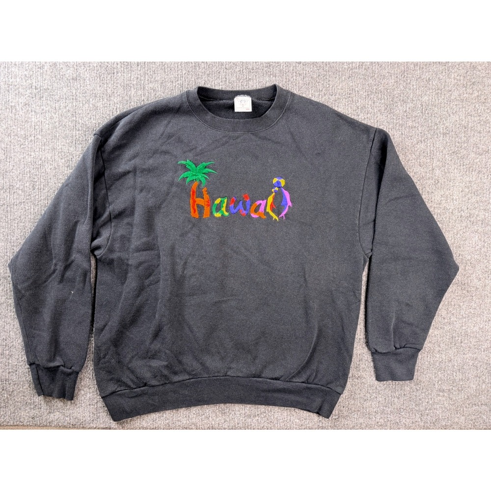 Vintage Delta Hawaii Sweatshirt XL Black Embroidered 90s USA Made Crewneck Mens